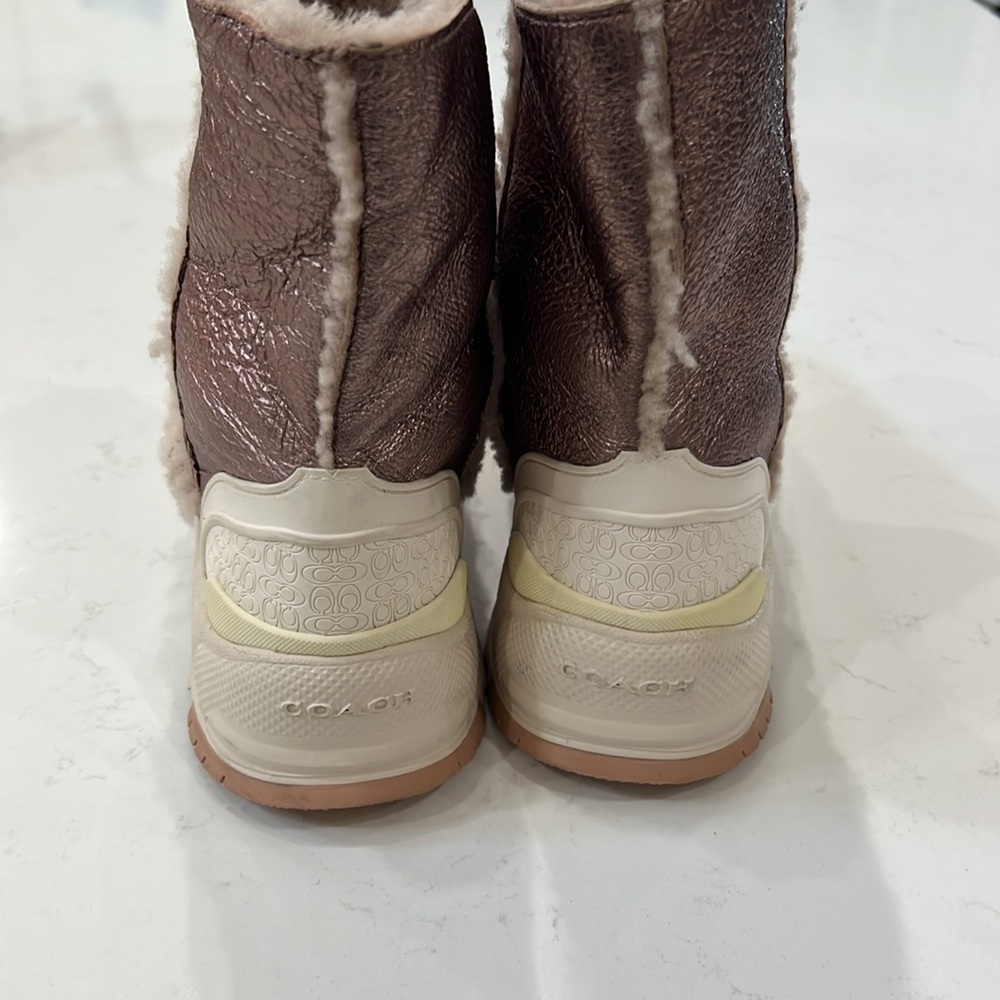 NWOT Coach Portia Cold Weather Bootie Pink Metallic Rose Gold Shearling Boot 9B - Picture 3 of 9